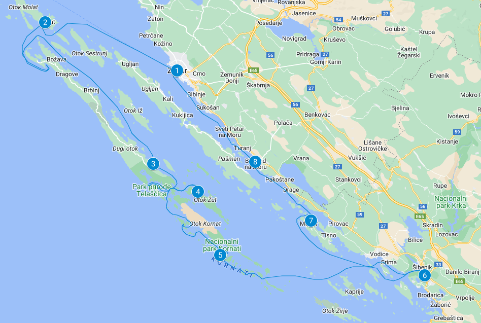 "Marinas Only" Route from Zadar, Croatia - 7 Day Journey