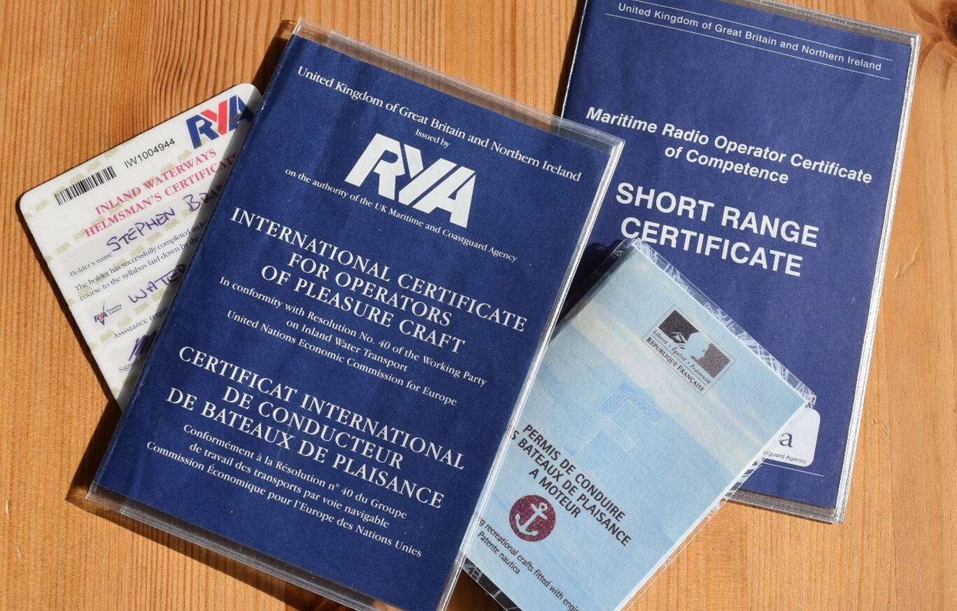 RYA International certificate for operators of pleasure craft and RYA short-range certificate. Photo by Bergacraft