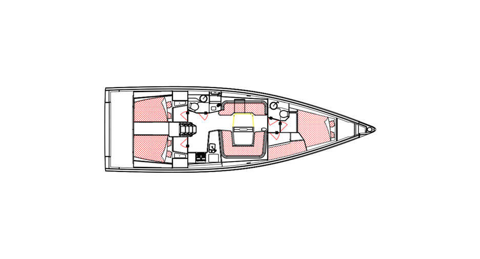 Elan E6 “Contessa” layout with 4 cabins